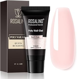 ROSALIND Pink Poly Nail Gel, 60ml Soft Pink Poly Extension Gel for Nail Natural Builder Nail Gel Pink Color, Light Pink Poly Extension Nail Decoration Long-Lasting Poly Nail Enhancement Gel for Gift