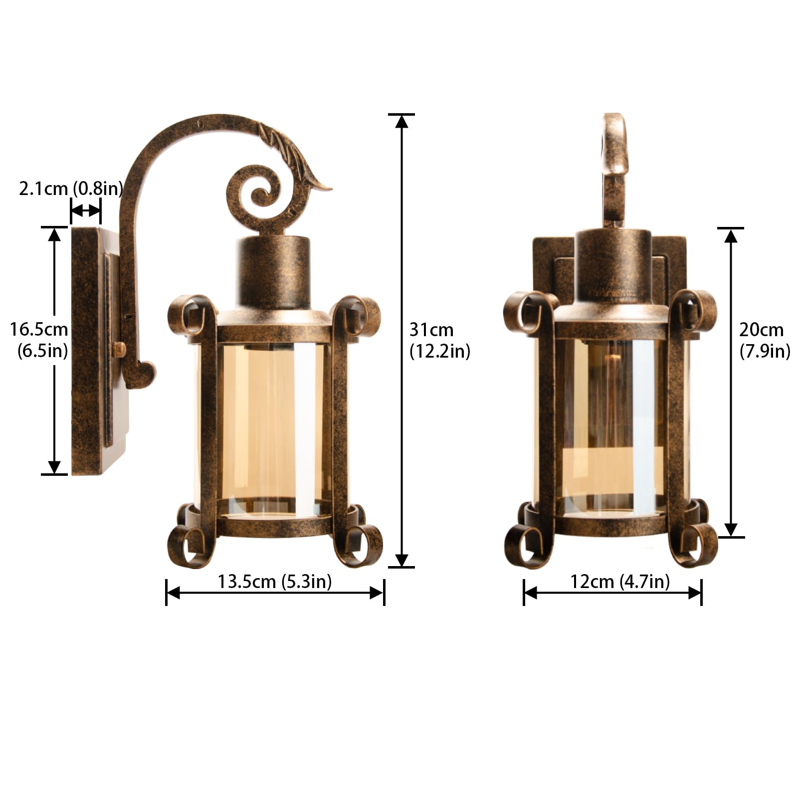 Rustikale Innen Bernstein Glas Wandleuchte 1-Pack, Bronze gebürstet, Vintage-Lampe Veranda Beleuchtung wasserdicht Retro-Lampe für Innen Schlafzimmer Wohnzimmer Outdoor（NO Bulb）