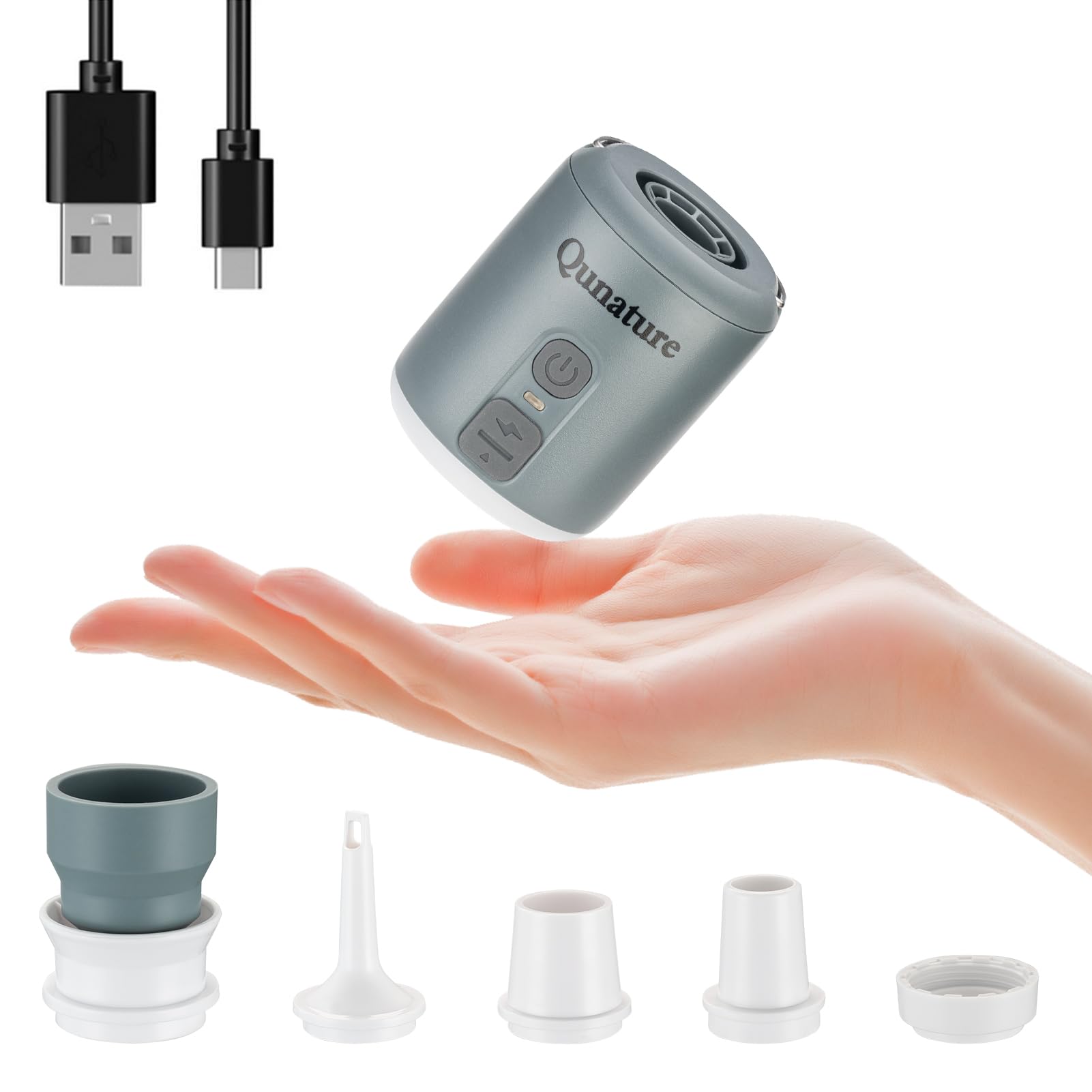 Przenośna Pompa Elektryczna 4500Pa, Do Materacy Powietrznych 180 L/Min, Bateria 1600 mAh, Szybkie Pompowanie i Odpompowywanie do Materaca Kempingowego Szara