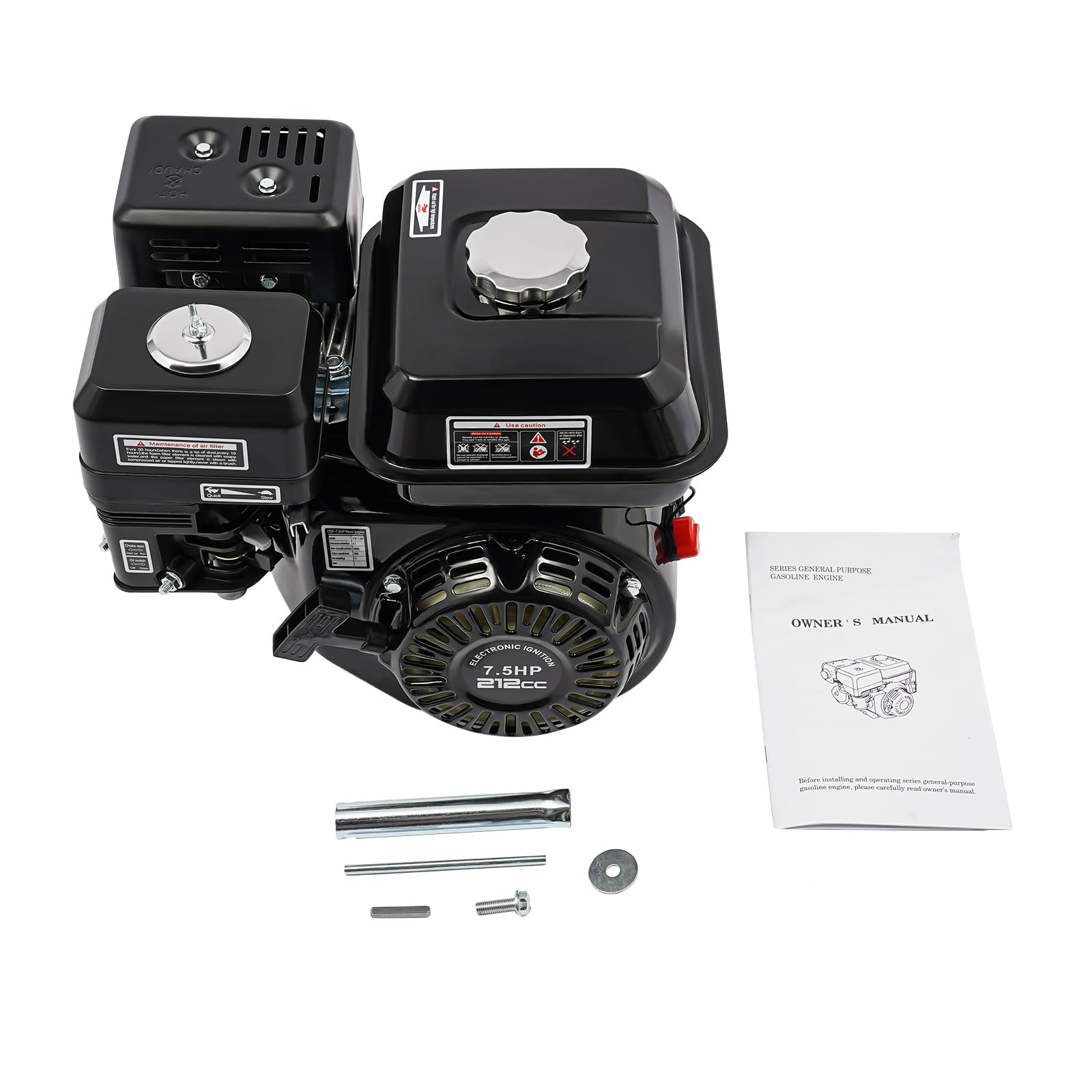 7.5PS 4 Takt Benzinmotor, 212CC OHV Standmotor Kartmotor, Luftkühlung Einzylinder Motor, 4000W 3600U/min Go Kart Benzin Motor Schwerlastmotor für Wasserpumpen,Hochdruckreiniger(Schwarz)