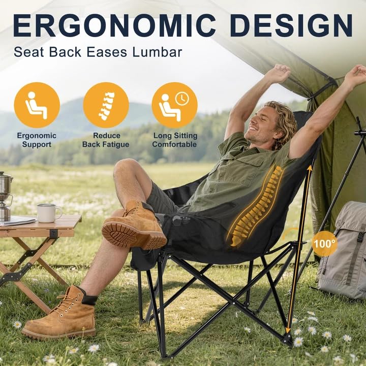 Image of Oversized Camping Chairs 2 Pack, 500 LBS Heavy Duty Folding Chairs, Black