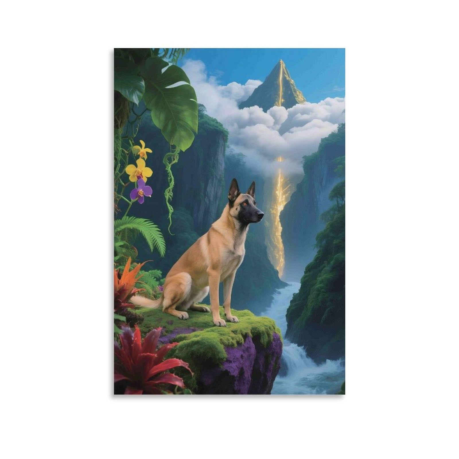 DHBANEIOK Dog in Jungle Landscape Poster Artwork Canvas Prints Picture Modern Wall Art Picture Wall Hanging for Bathroom Wall Decor 16x24inch(40x60cm)