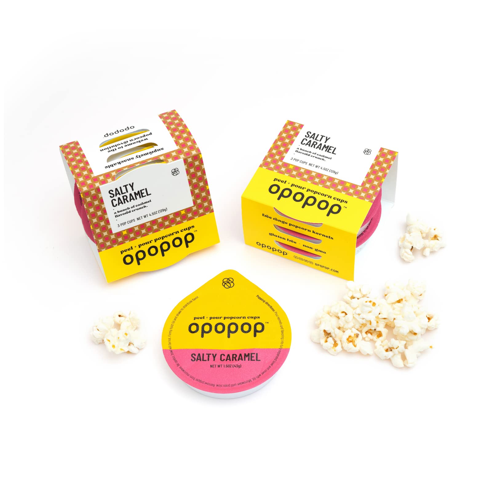 Opopop Microwave Popcorn - Pop Cups Salty Caramel 6-Pack, Non-GMO Gourmet Popcorn Kernels & Popcorn Flavoring, Caramel Popcorn, Gluten Free Snacks, Easy to Make and No Mess