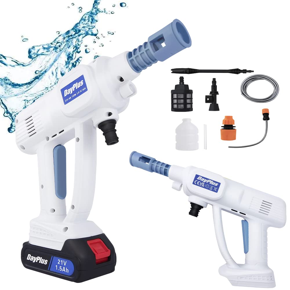 Rondella ad alta pressione a batteria da 21 V, sistema di spruzzatura a batteria, portatile, con ugelli 6 in 1, per auto, giardino, carico leggero, 2,8 – 3 l/min, idropulitrice senza fili