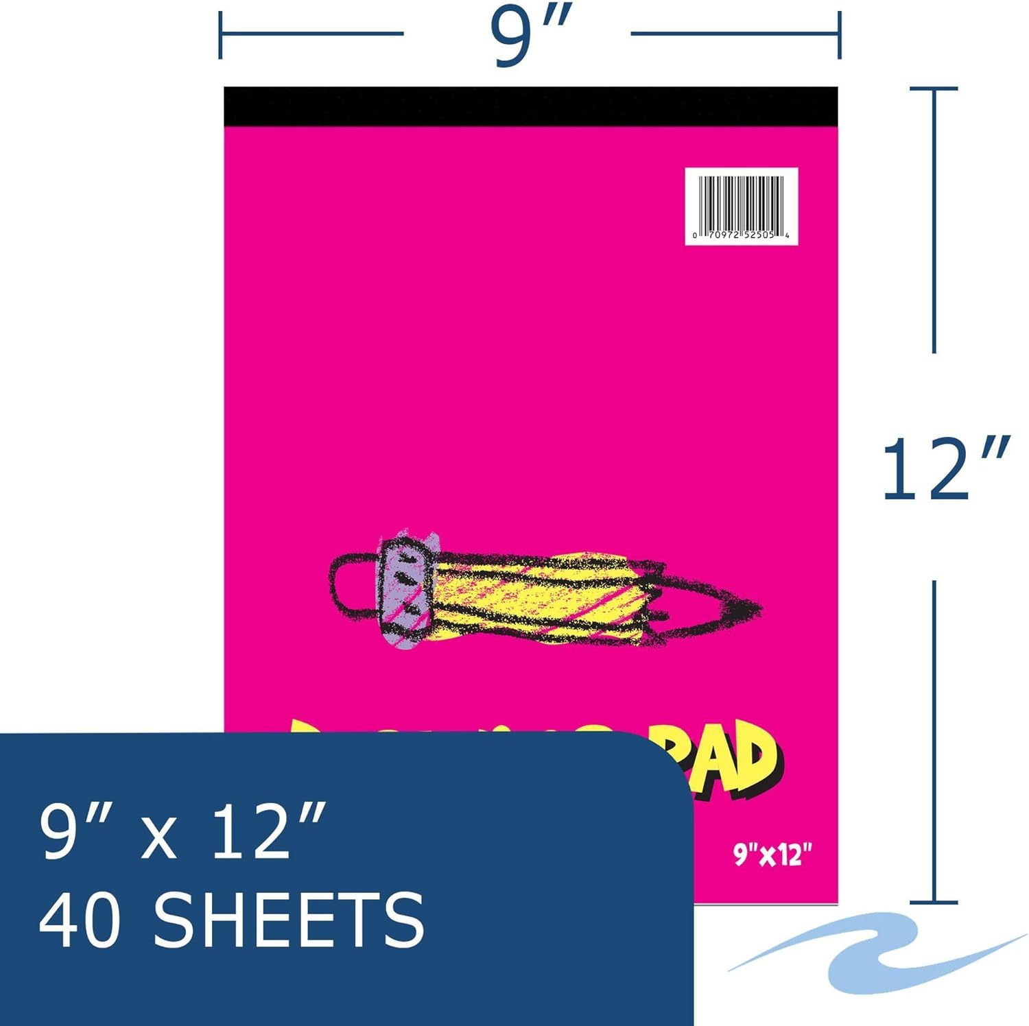 Roaring Spring Kids Drawing Paper Pad, 9" x 12", 40 Sheets of 50# Blank White Paper, Top Bound, for Drawings & Sketches in Ink, Marker, Crayon & Pencil (Pack of 12)