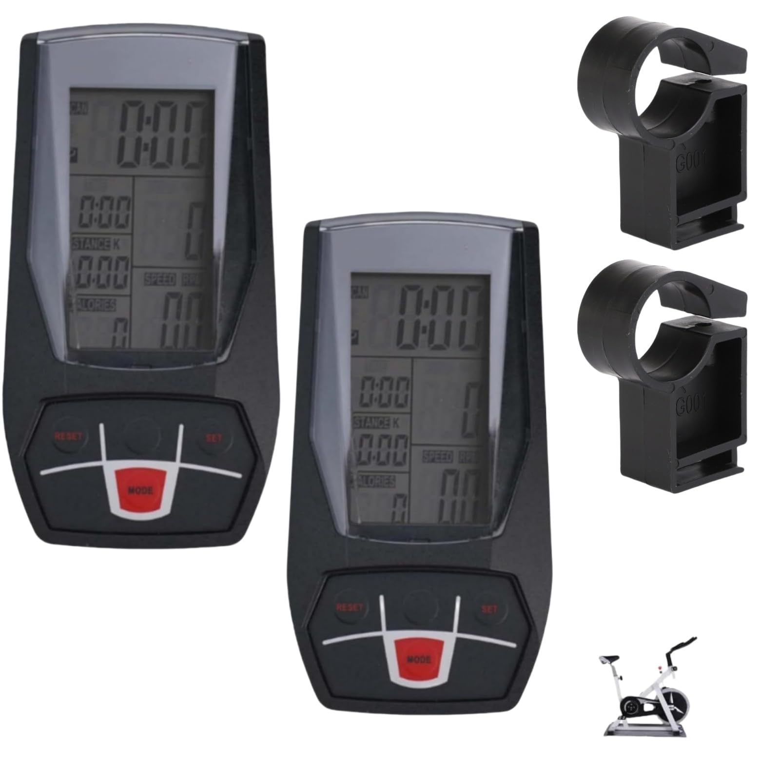 cuentakilometros Bici estatica, Cuentakilometros Bicicleta,Equipo de Gimnasio, Accesorios de Fitness con Seguimiento de Tiempo, Velocidad, calorías, Distancia (2 PCS)