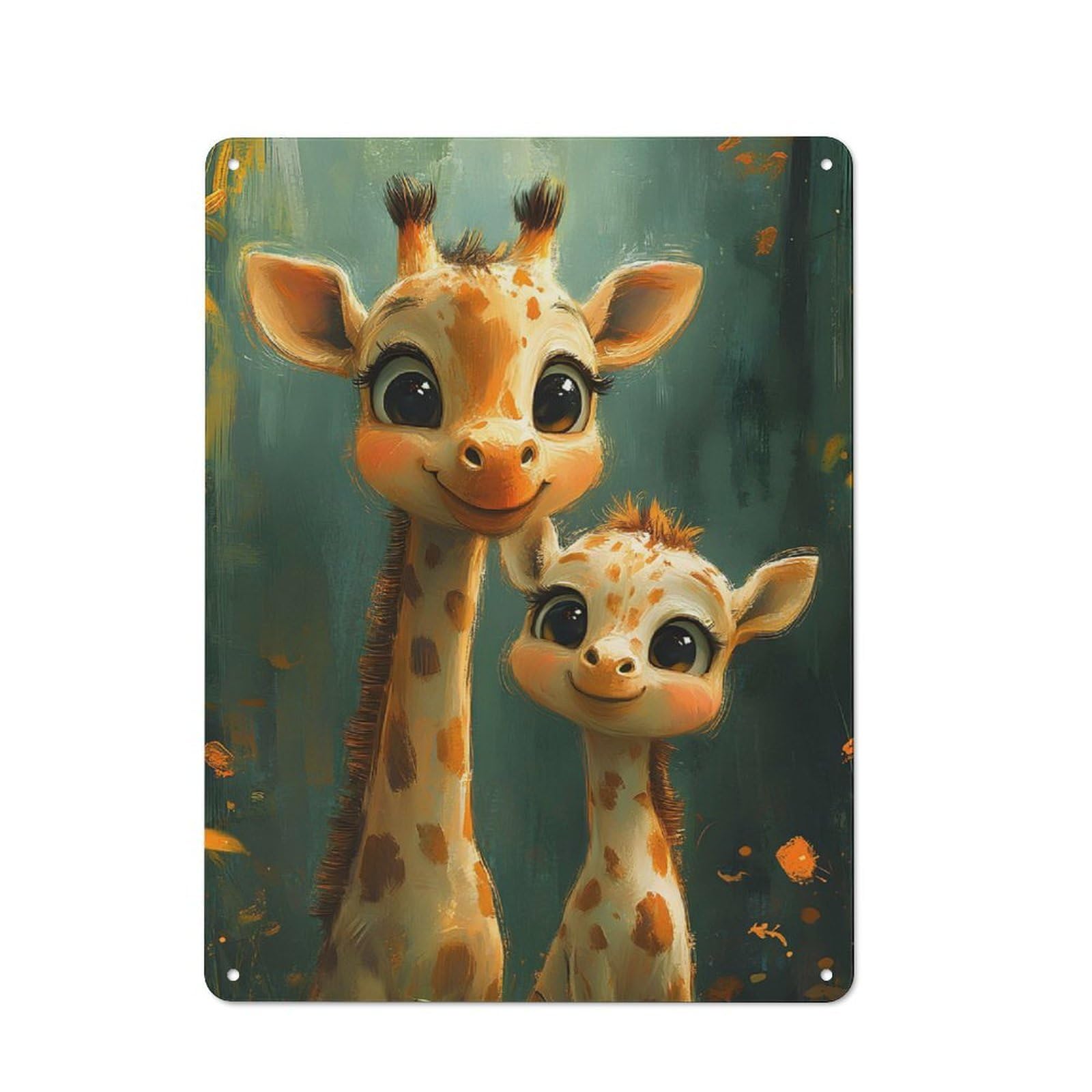 Junmoney Cute Giraffe Family Metal Sign 40X30cm With For Pub Or Café, Retro Decor, For Cooler-Month Interiors With Retro Character
