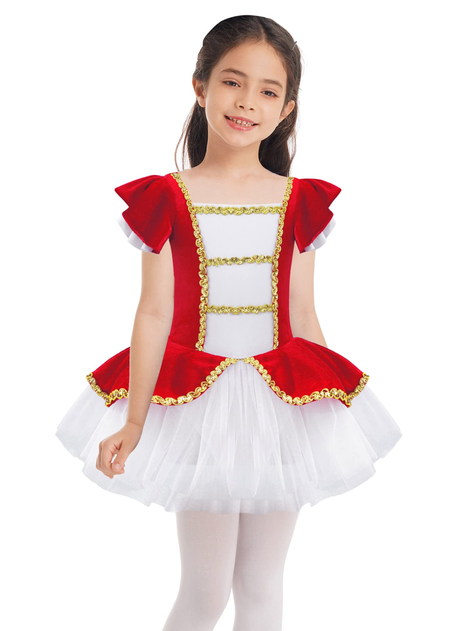 easyforever Kids Girls Christmas Elf Santa Claus Snow-Man Costume Dance Tutu Dress Ballet Figure Ice Skater Dancewear Red 8 Years