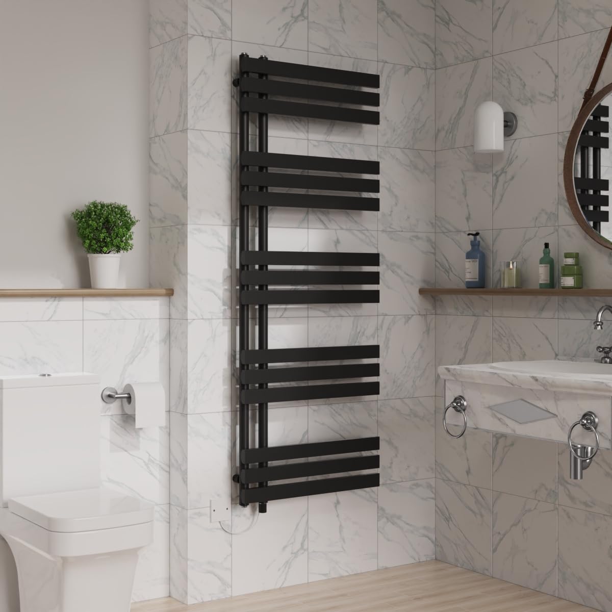 Warmehaus 1600x600mm Black Designer Bathroom Electric Heated Towel Rail Rad Ladder Radiator Kit 800W
