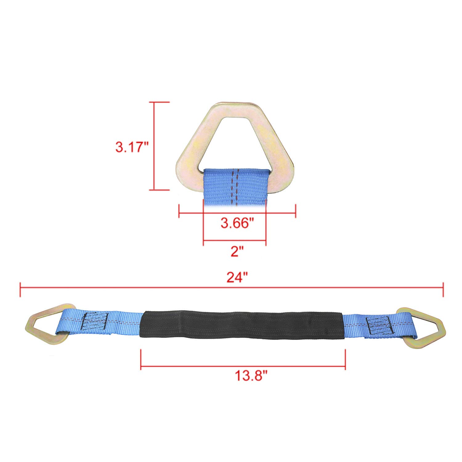 NovelBee 4 Pack de 24 x 2 pulgadas correa de eje con funda protectora y anillo en D para asegurar el transporte del coche (azul)