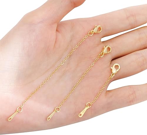 Miniatura 6 de Extensores de collar de oro, cadena extensora chapada en oro de 14 quilates, extensores de cadena para collares, pulseras, cadenas de extensión de