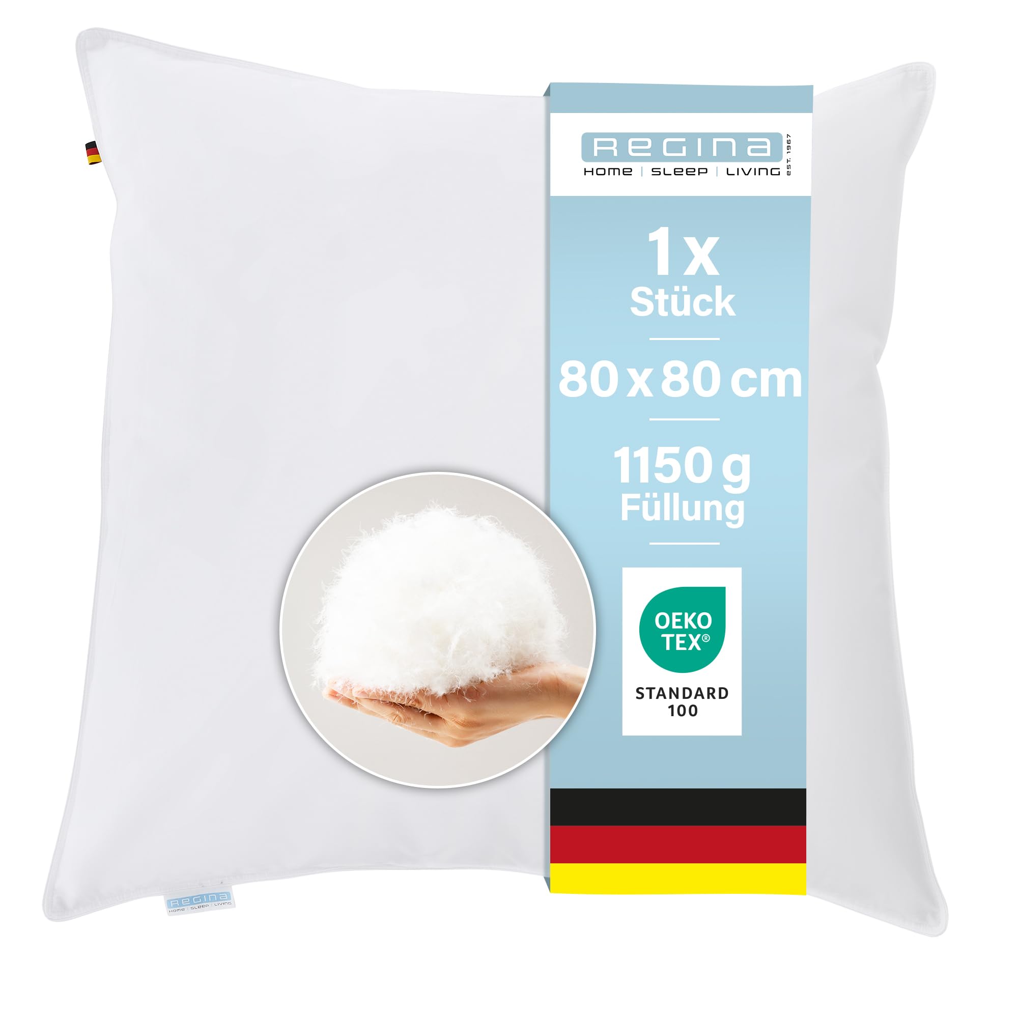 Regina Home Kopfkissen 80x80 cm - Medium | Ergonomisches Nackenkissen mit 70% Federn & 30% Daunen - Waschbar & Allergiker Geeignet - 100% Baumwolle