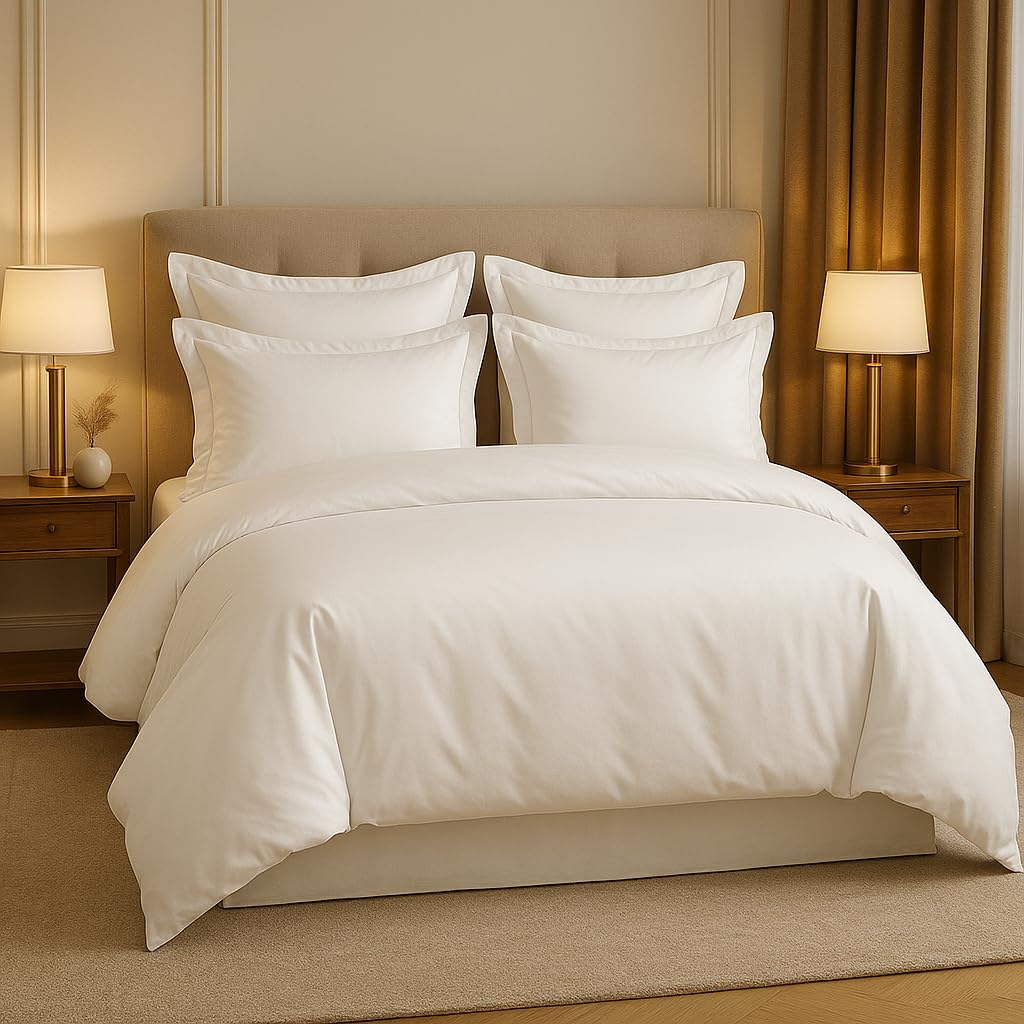 Lujoso Castle 5-Piece Duvet Cover Set – 1200 TC Giza Egyptian Cotton – Ultra Soft Sateen Weave – Zipper Closure Duvet + 4 Pillow Shams – Luxury Breathable Bedding (White, Pillow Shams: Queen)-image-49