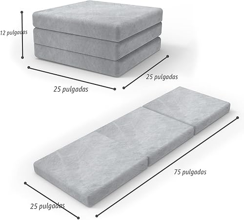 Miniatura 2 de SINWEEK - Cubrecolchón plegable de espuma de 3 pulgadas con funda extraíble y forro impermeable (T (38 x 75 x 3 pulgadas)