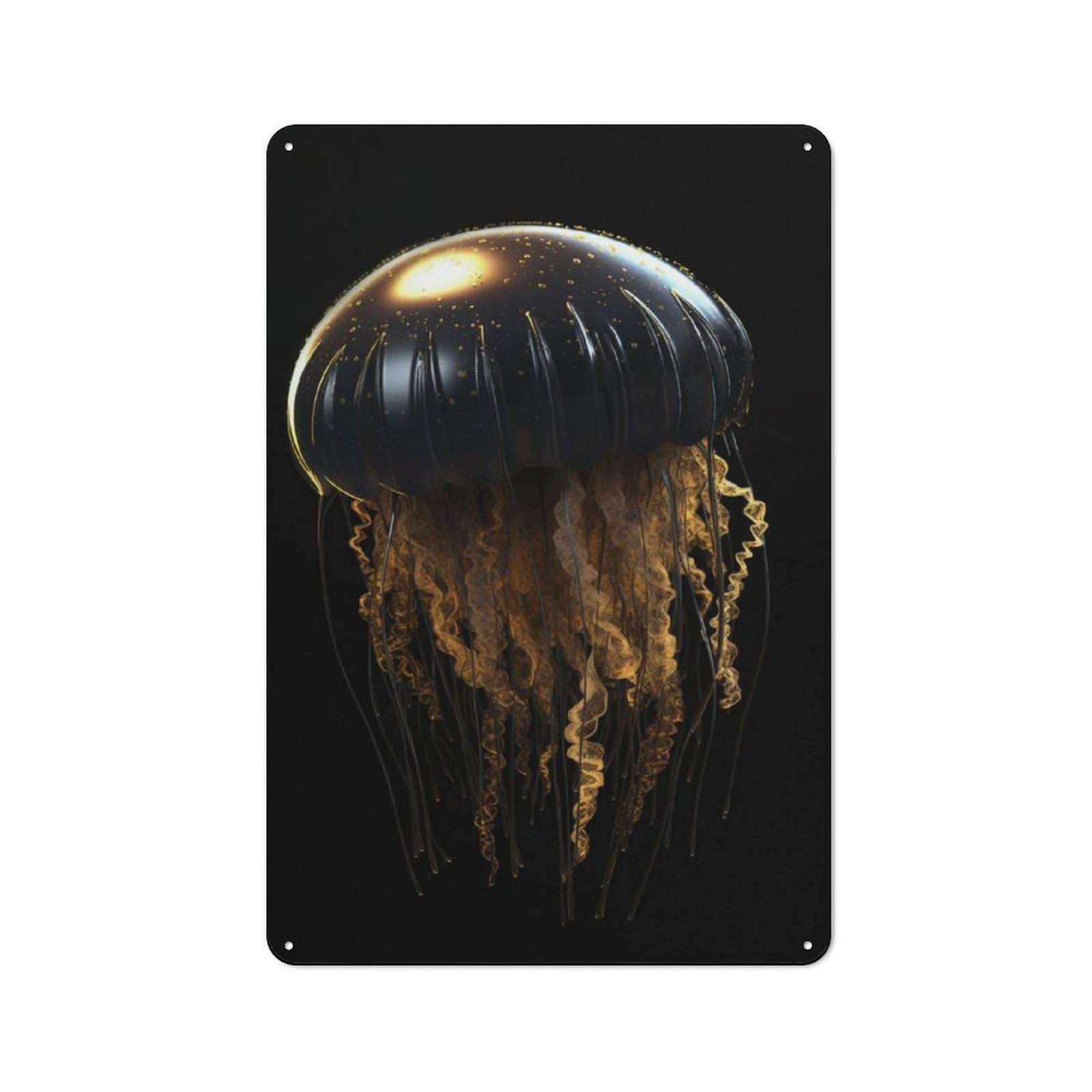 Junmoney Black And Gold Jellyfish Rustic Tin Wall Plaque 30X20cm For Studio Or Craft Room, For Garage, Workshop And Man Cave Decoration