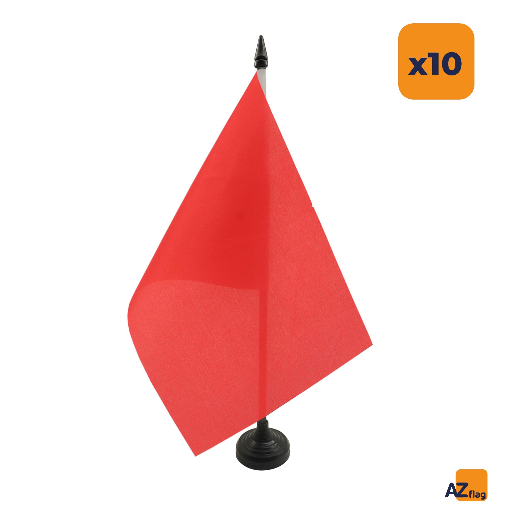 AZ FLAG Zestaw 10 Flagi na Biurko Jednokolorowy czerwony 21x14 cm | Do wnętrz flaga biurkowa szyte wykończenie ze wzmocnionymi krawędziami z plastikowy maszt i plastikowa podstawa