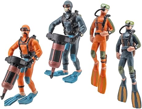 INOOMP 4pcs Miniature Diver Figurines for Fish Tank Floating Aquarium Decor Small Scuba Model Craft Sand Table Landscape Decoration for Home Office Random Color