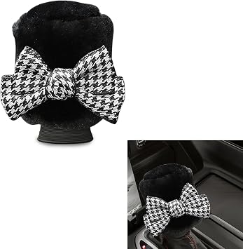 Car Gear Shift Knob Cover, Cute Bow Tie Shifter Stick Protective Cover, Universal Stick Shifting Handle Cover, Winter Auto Interior Decoration Accessories for Automatic/Manual Vehicle Houndstooth