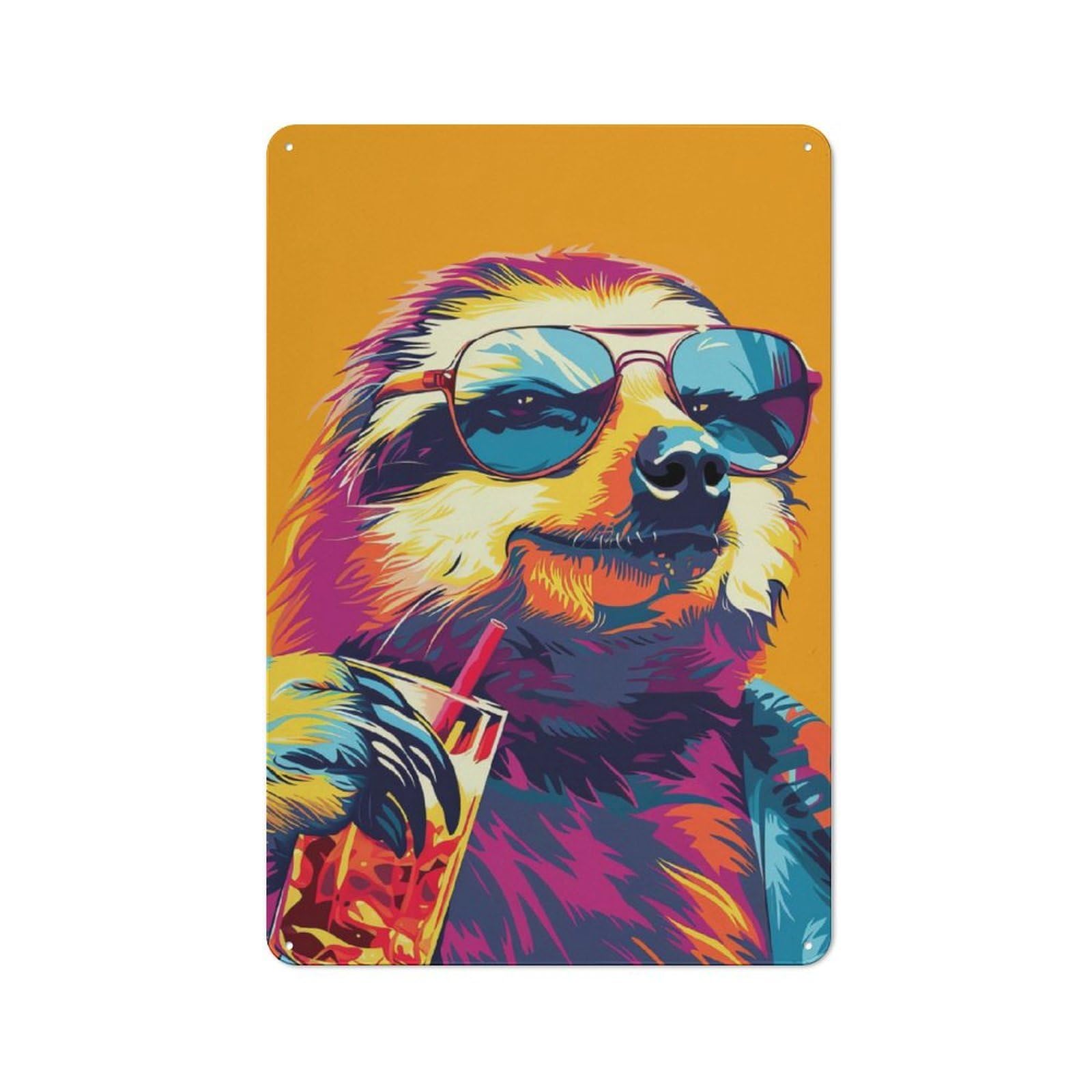 Junmoney Sloth Drinking Alcohol For Studio Or Craft Room, Rustic Metal Wall Sign 30X20cm, For Vintage Wall Decor Fans, For Metal Sign Collectors