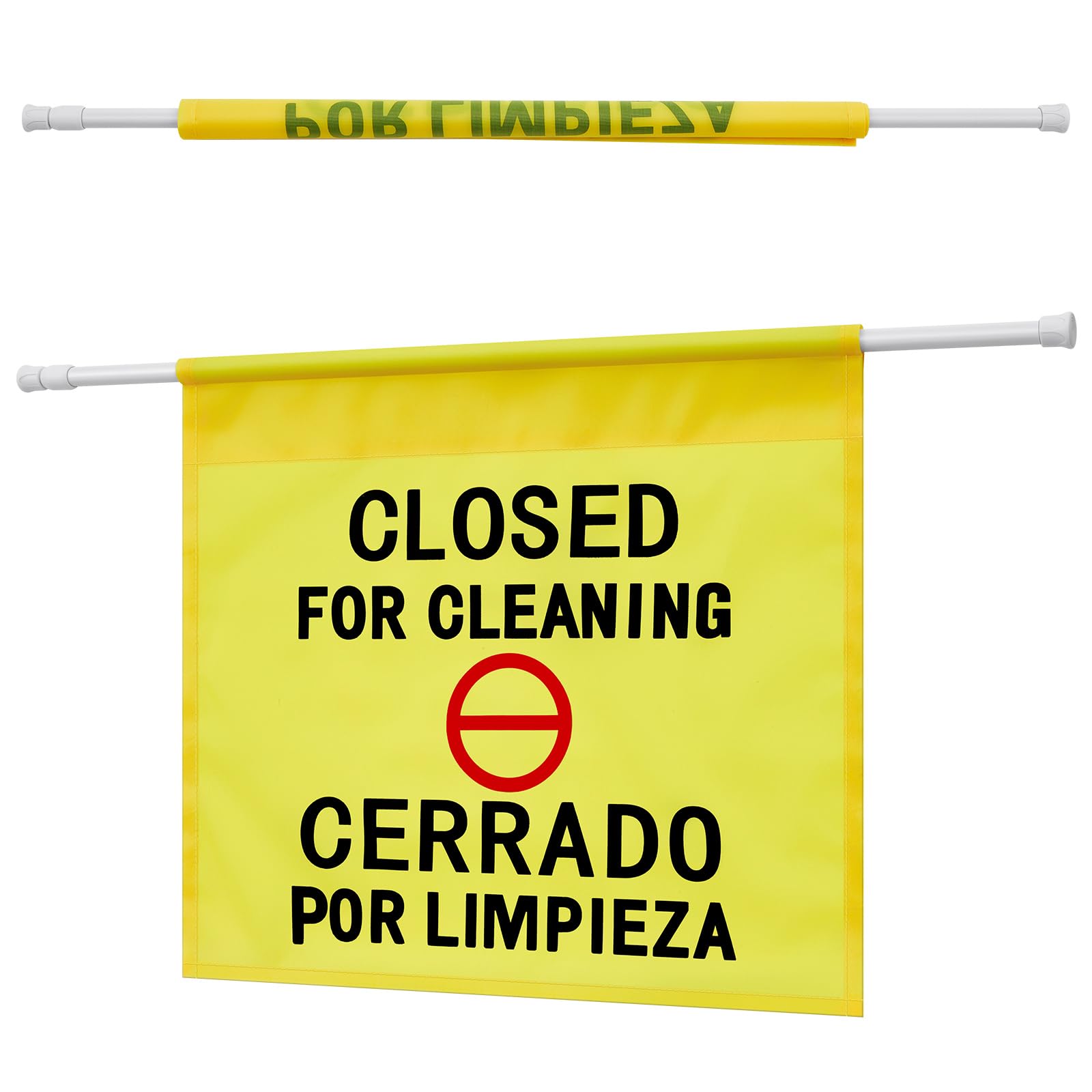 CroBlissful Restroom Closed for Cleaning Sign English & Spanish 30'' to 53'' Yellow Hanging Doorway Safety Sign Commercial Products for Janitors