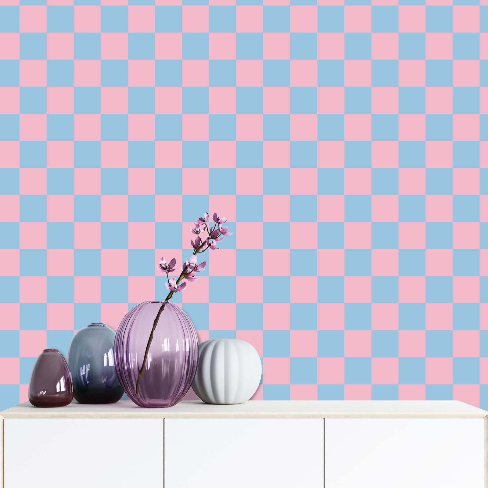 Amiya Pink Blue Checkered Contact Paper Peel and Stick - wallpaper and wallpapering supplies | Mubboo