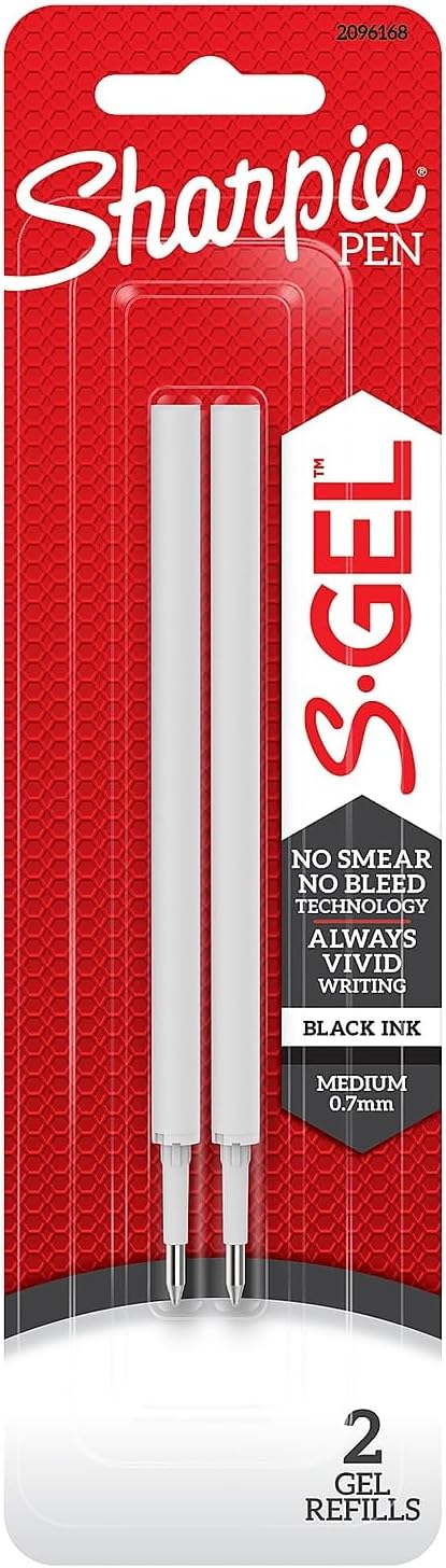 Gel Pen Refills, Medium Point, 0.7 mm, Black Ink, Pack of 2 Refills