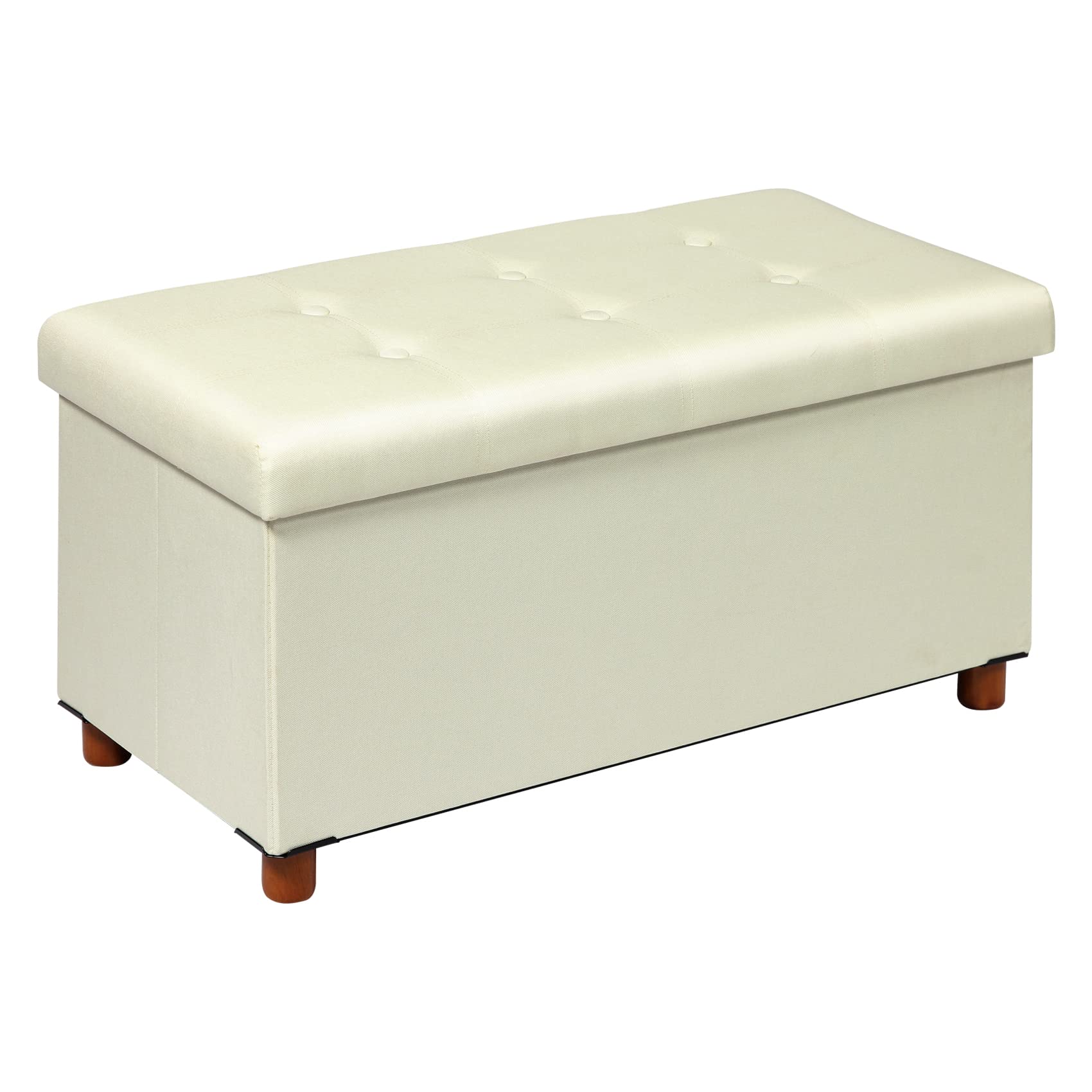 PINPLUS 30 Inches Storage Ottoman Bench, Linen Large Storage Bench with Wooden Legs for Living Room, Coffee Table Ottoman with Tray, Toy Chest Foot Stools and Ottomans with Storage for Bedroom, White