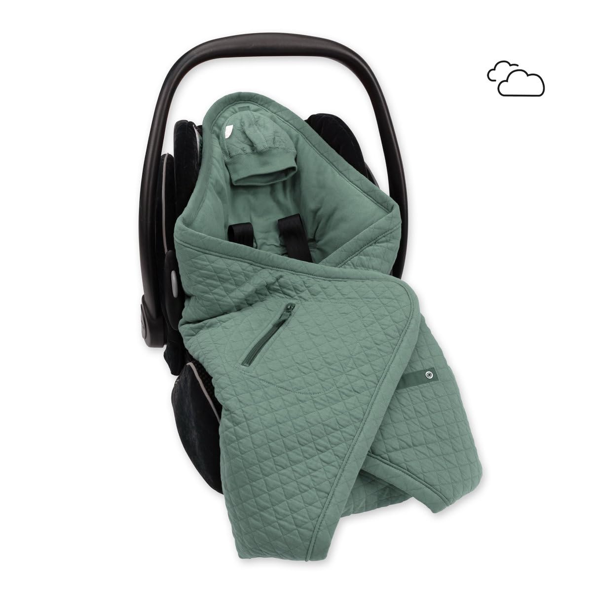 BEMINI - BISIDE Nid d'ange 0-12m - Modèle Universel 3 & 5 Points - Pady Quilted + Jersey - (Vert)