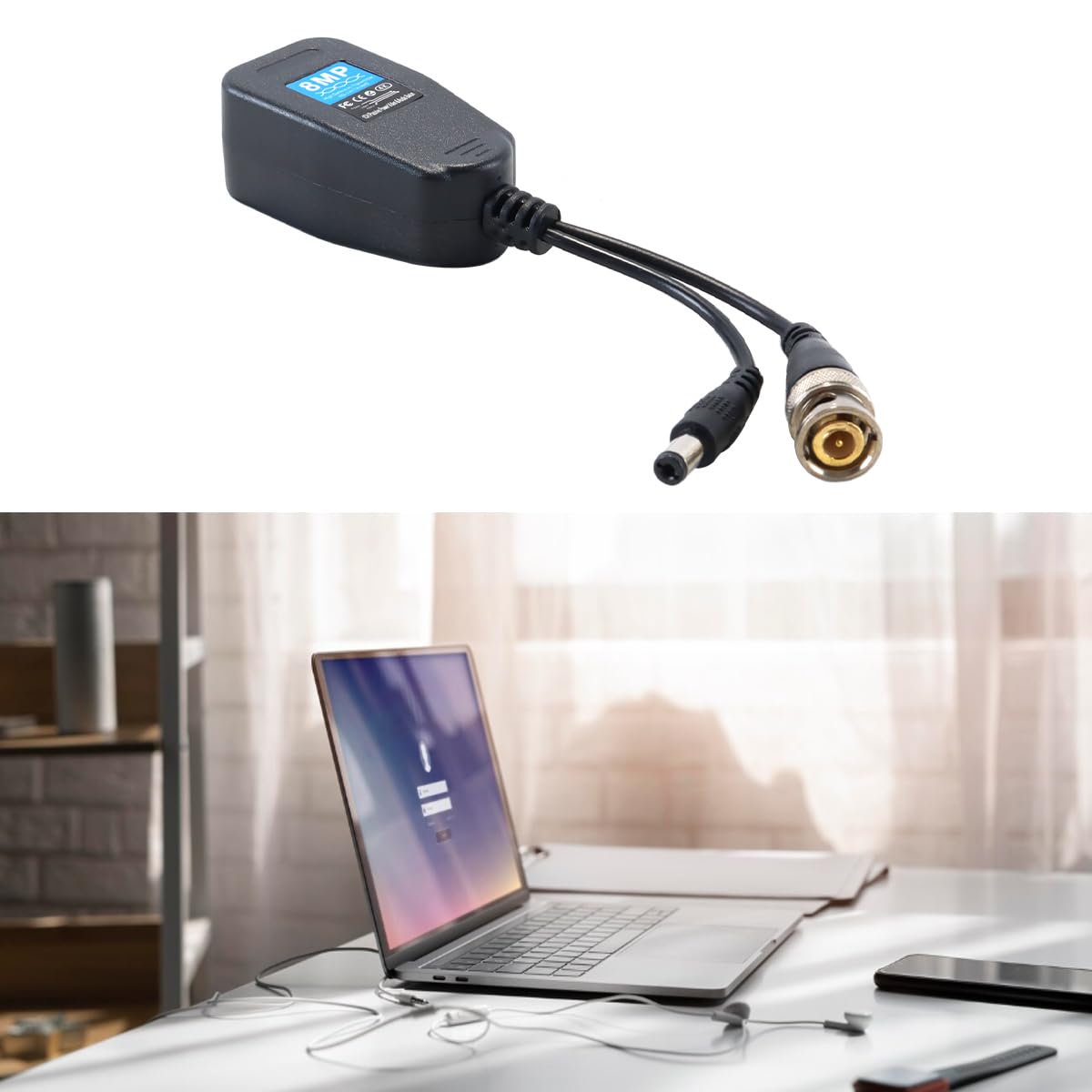 Émetteur à Paire torsadée 2 pcs pv 2-en-1, connecteur émetteur-récepteur d'alimentation vidéo bnc avec signaux HD-cvi, HD-tvi, HD-ahd