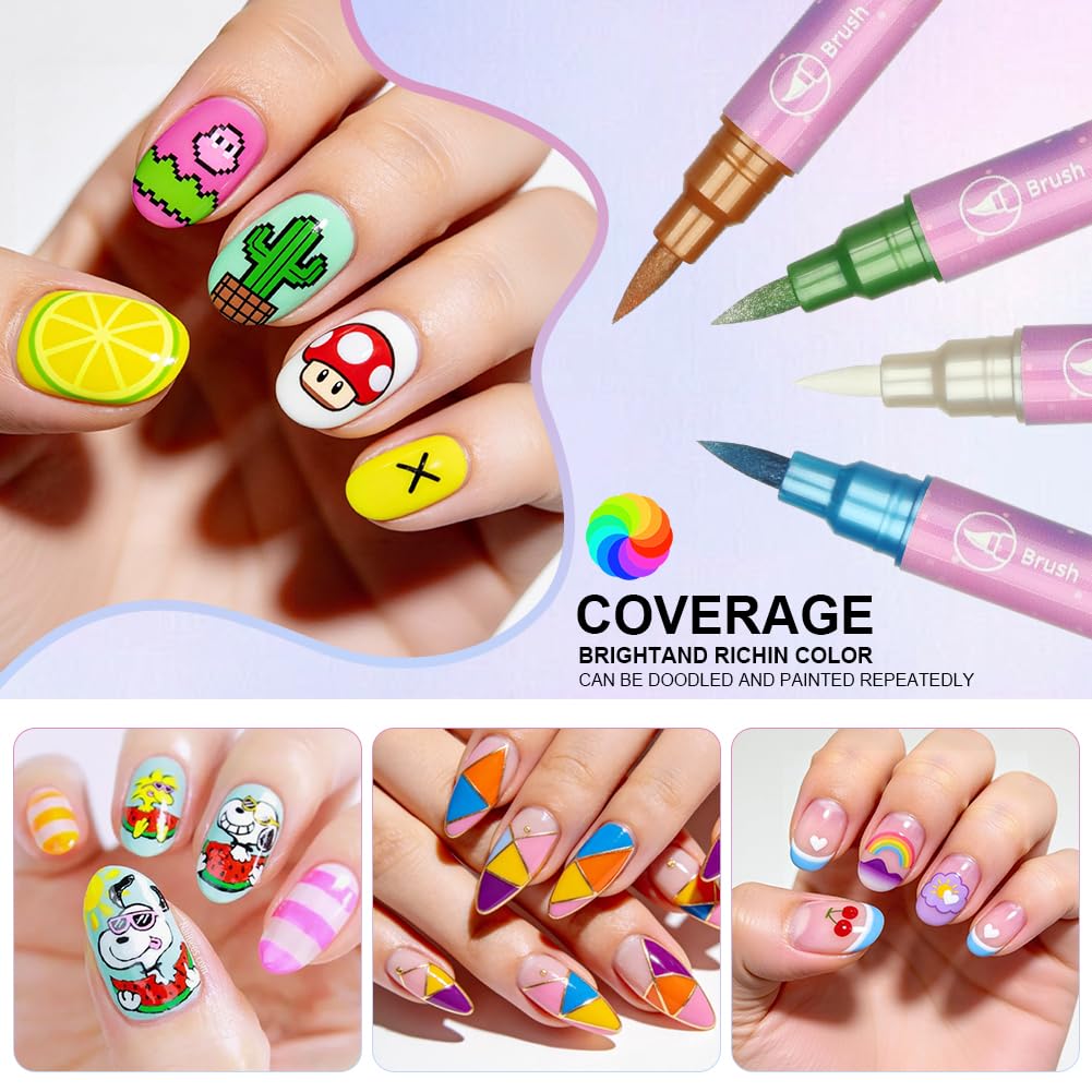 AOOWU Penne per Nail Art, 10 Penne Smalto per Unghie Nail Art, Smalto in Penna per Pittura Decorazioni Unghie per Disegno, Penna per Fai Da te Graffiti Pen Manicure Strumenti Bellezza（Bicefalo）