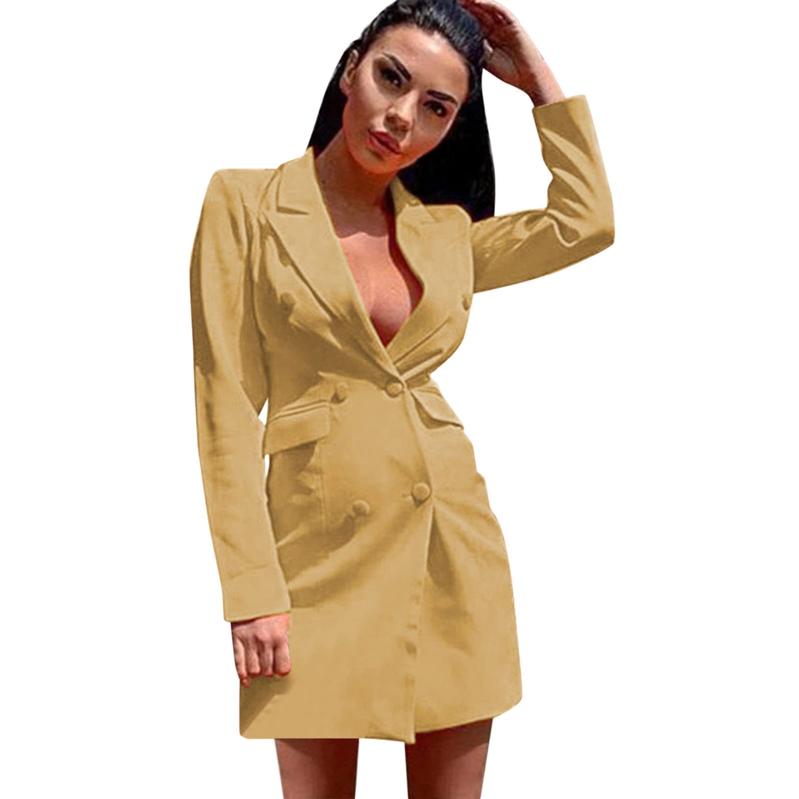 Generisch Blazer élégant pour femme - Couleur unie - Coupe ajustée - Double boutonnage - Manches longues