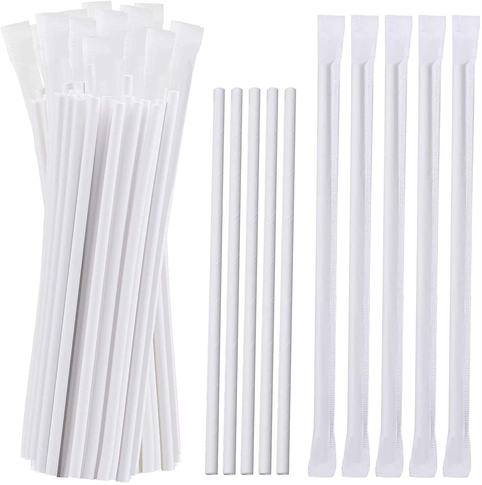 WHATON 200pcs Individually Wrapped Paper Straws, White Paper Straws, Decorations For Wedding Supplies And Party Favors Accesories