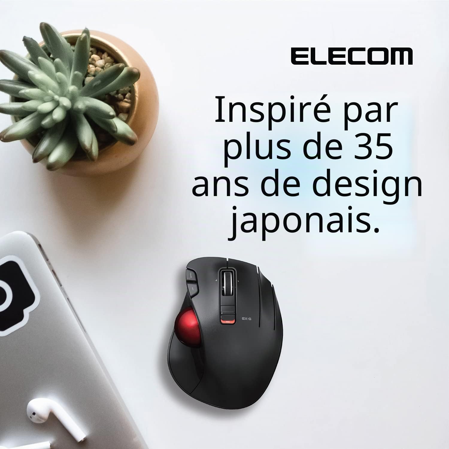 ELECOM EX-G Souris trackball USB 2,4 GHz sans Fil, Design Ergonomique, contrôle par Le Pouce, Balle de Suivi Fluide et précise, 6 Boutons programmables, défilement d'inclinaison, Souris d'ordinateur