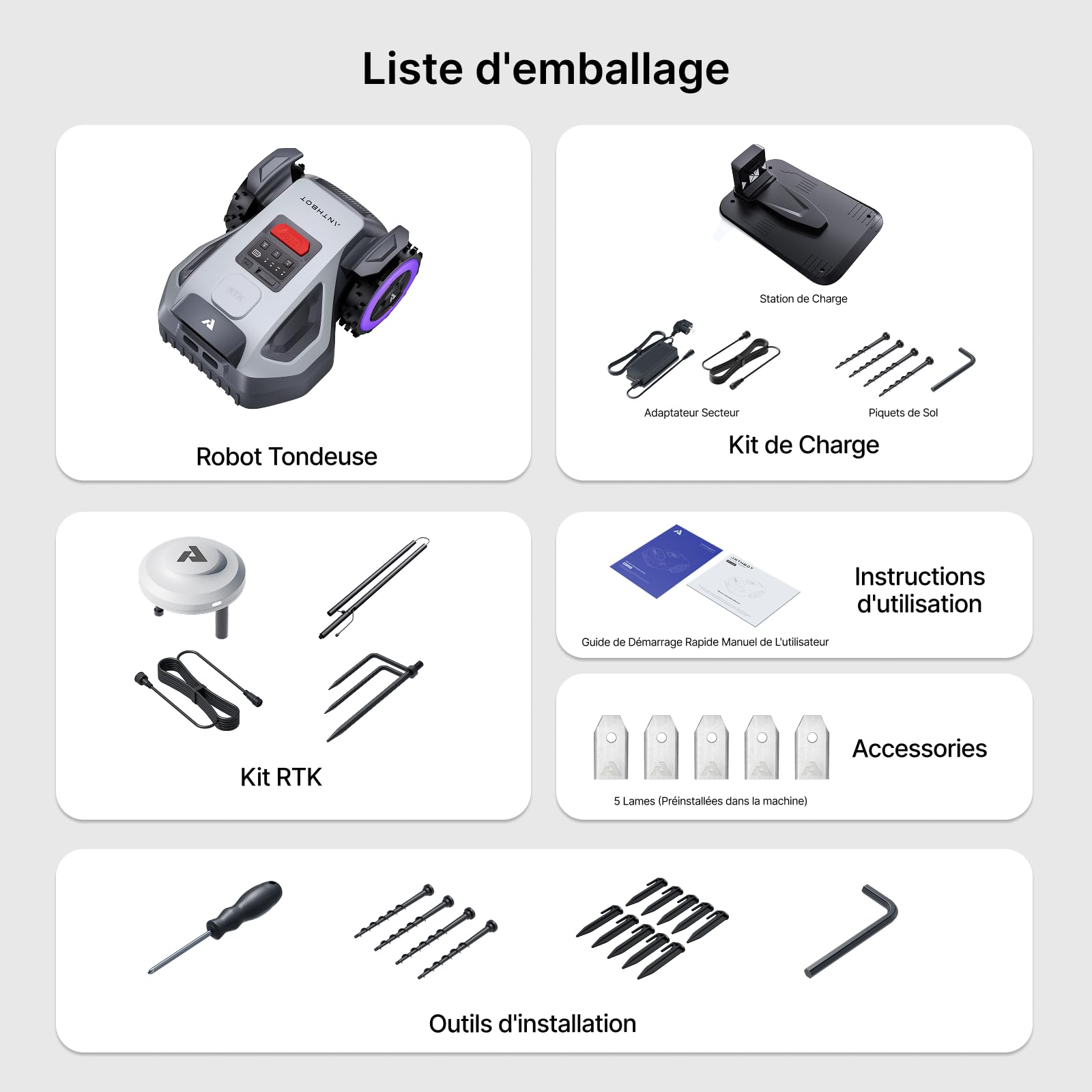 ANTHBOT Robot Tondeuse sans Fil Périphérique M9, 900-1000 m², Navigation RTK et Double Vision, évitement d'obstacles IA, Contrôle par Application