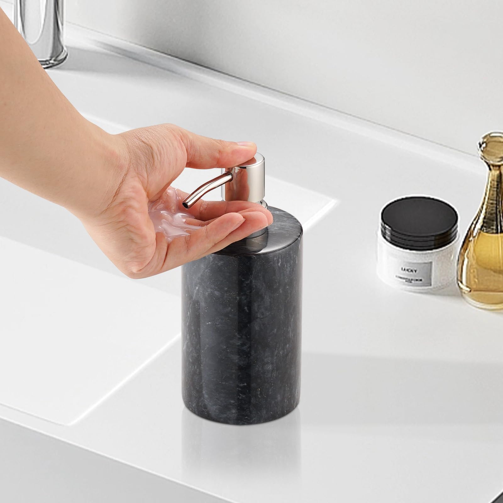Natural Marble Soap Dispenser with Stainless Steel Pump for Bathroom Kitchen Countertop — Lotion & Liquid Dispenser Soap Bottle