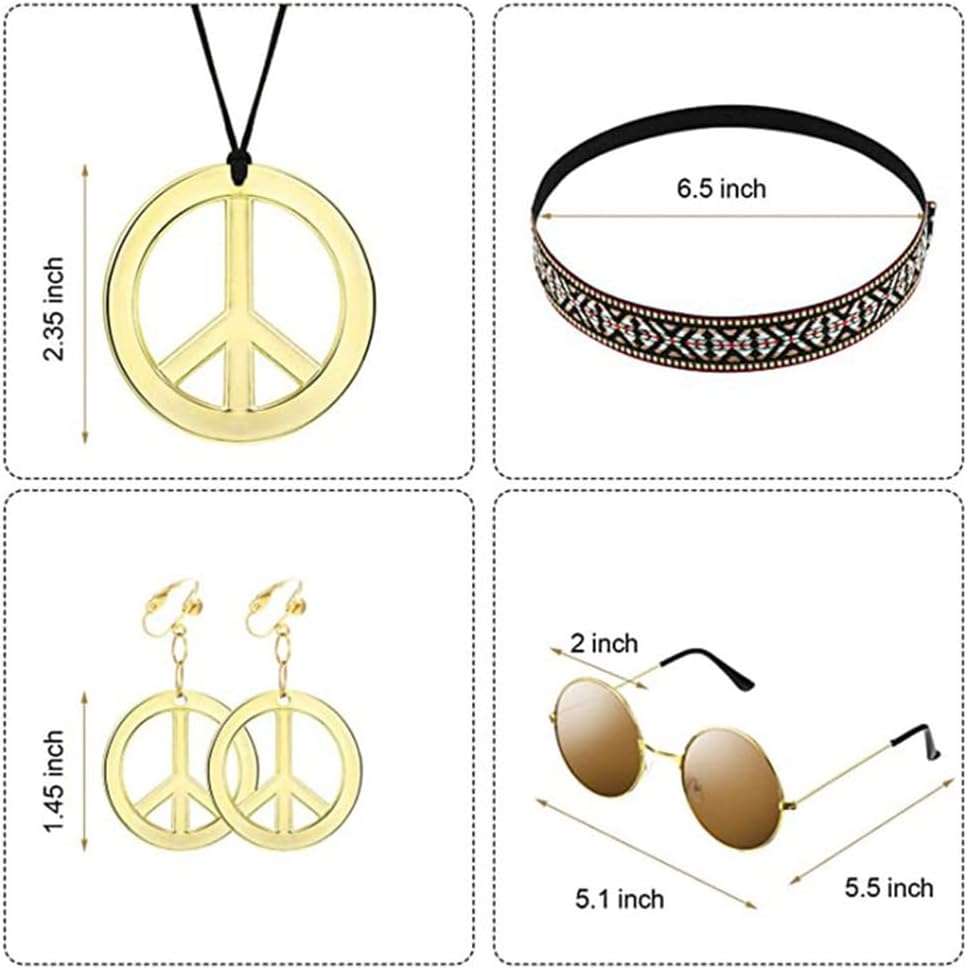 60s 70s Outfits for Women Party Accessories Peace Sign Earring Headband Fringe Vest Tassel Cardigan - Image 5