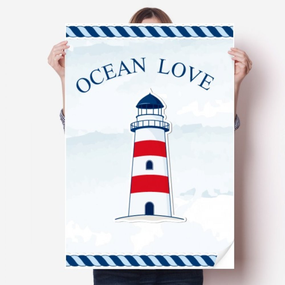 Sticker mural phare d'océan 80x55cm bleu et multicolore en vinyle pour chambre