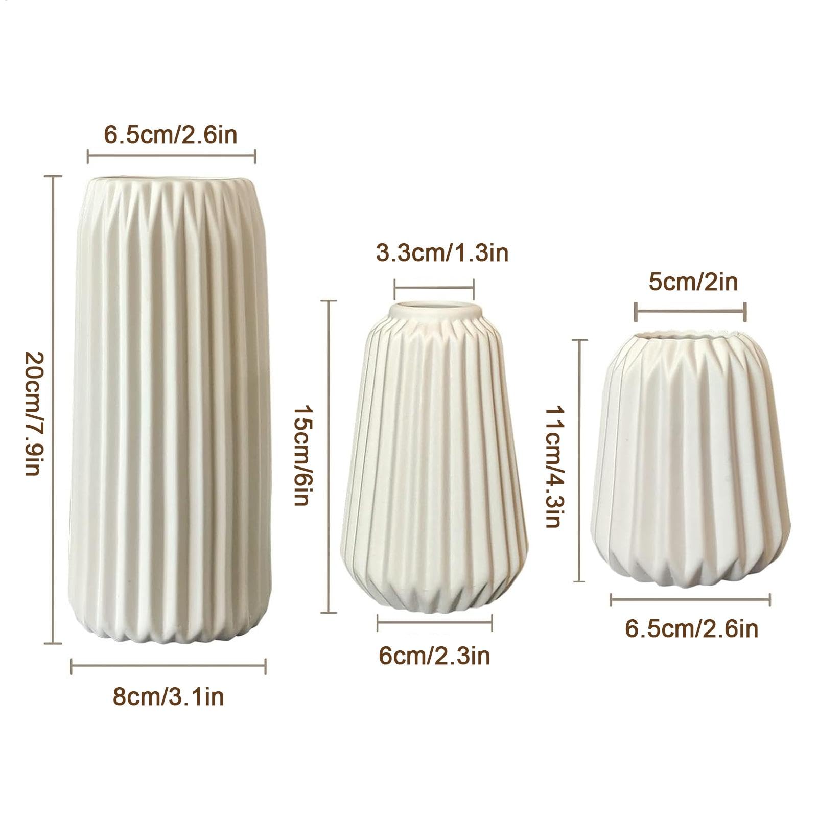 Vasi di fiori in ceramica, vaso in ceramica a costola bianca Set di 3 vasi