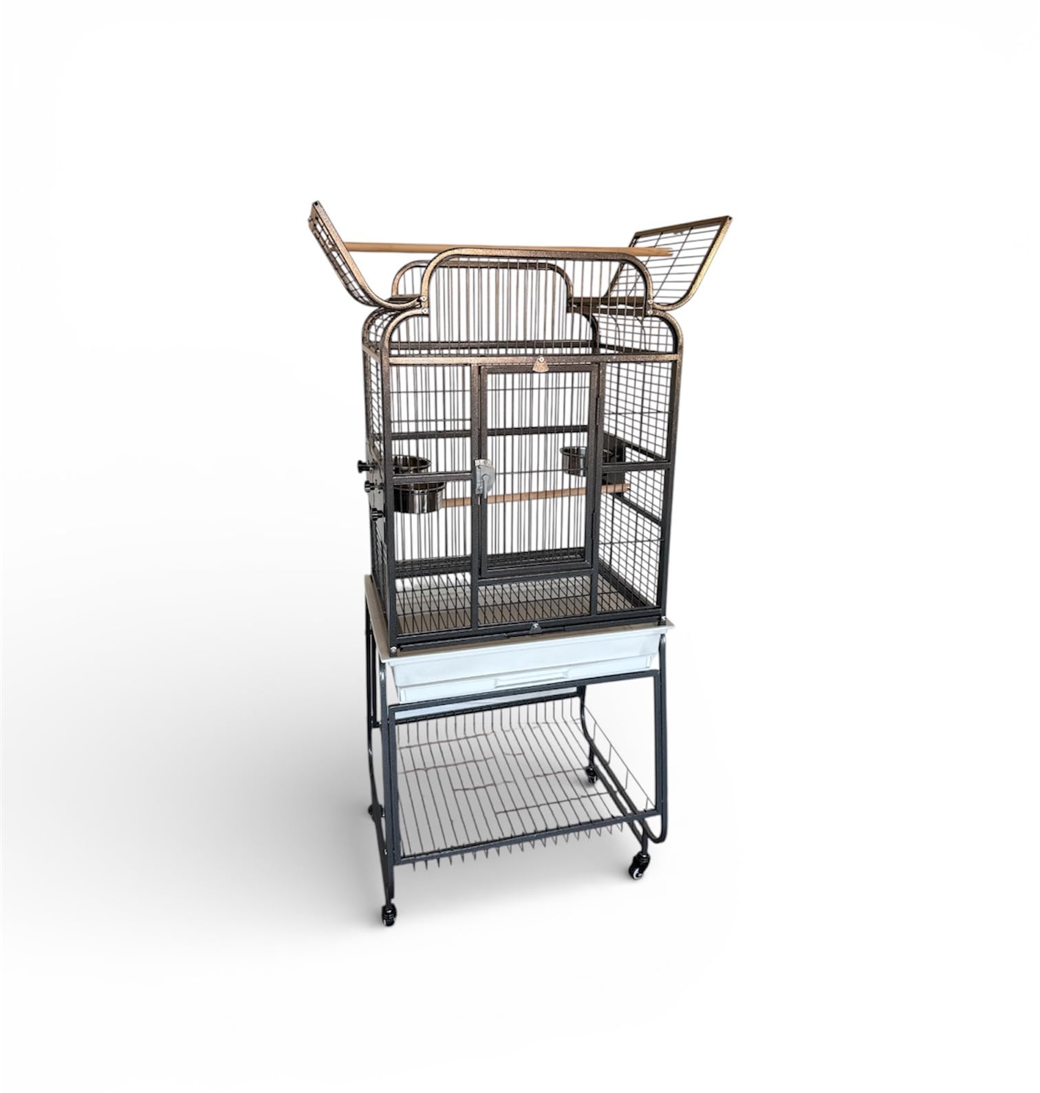 WUNDAPETS THIRLMERE MEDIUM BIRD PARROT CAGE ANTIQUE BLACK WHITE BASE ON WHEELS