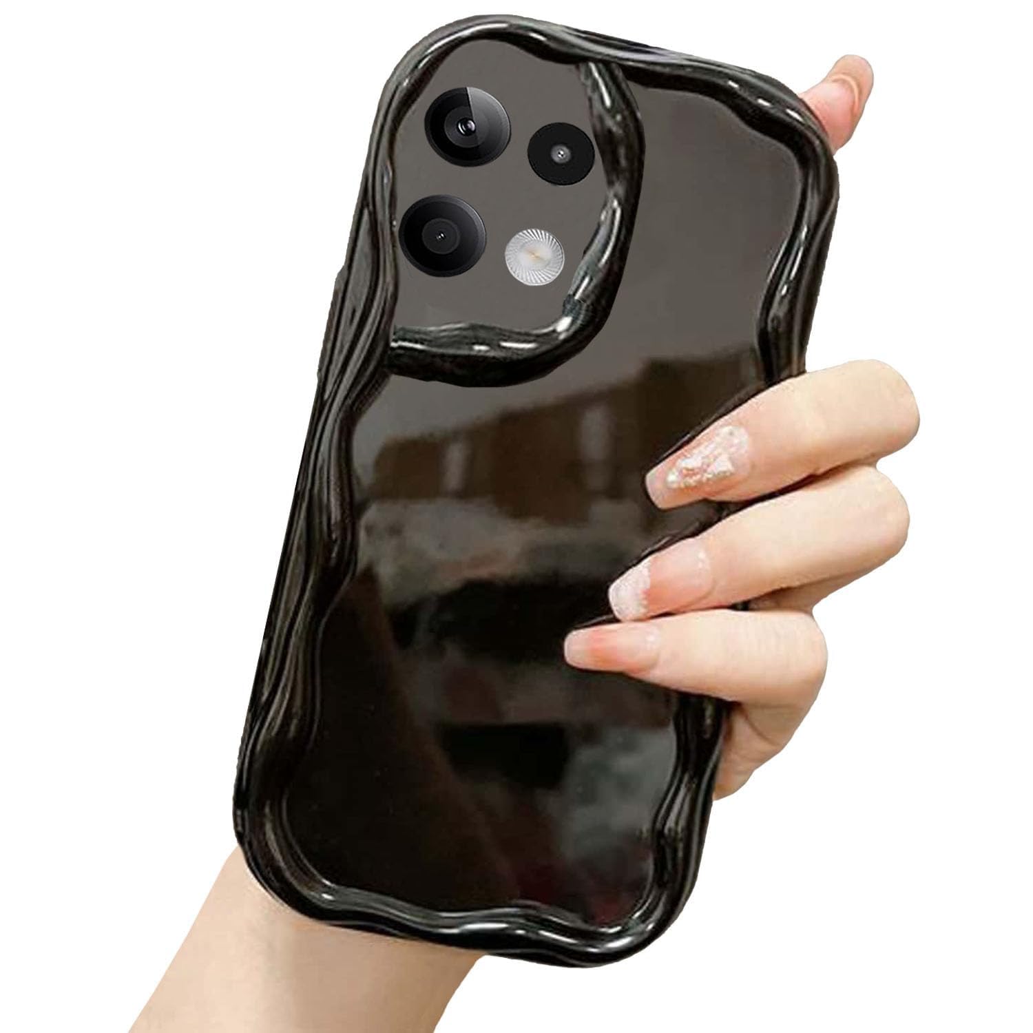 KC Back Cover for Mi Redmi Note 13 Pro 5G, New Curly Wave Frame Shape Shockproof Bumper Soft Silicone Case with Camera Protection (Black) (B0D1MFHSYB) Amazon Price History, Amazon Price Tracker