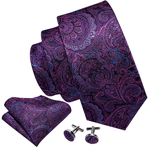Image of Barry.Wang Men Tie Set Paisley Silk Necktie Pocket Square Cufflinks Formal Wedding Business Party