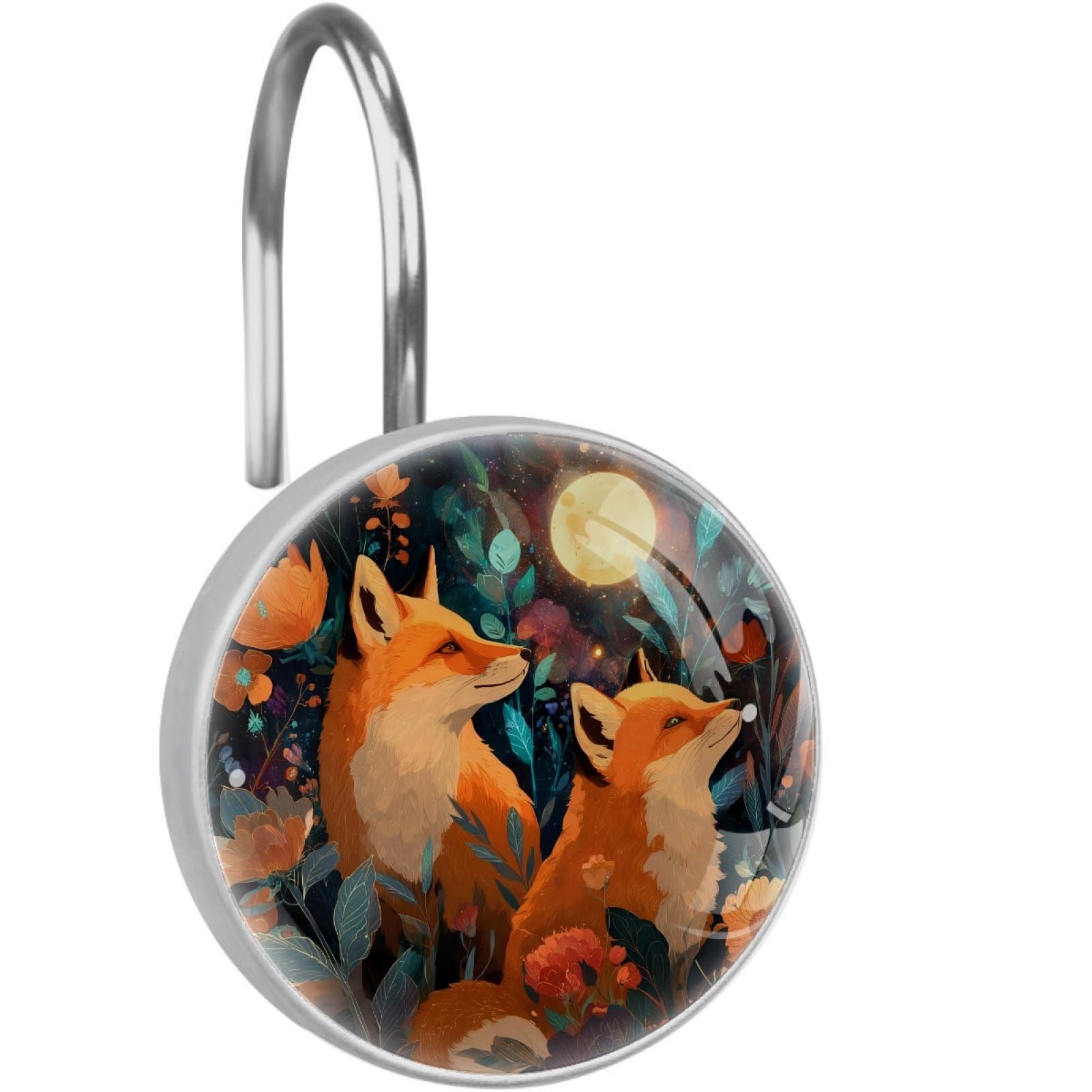 VAPOKF Shower Curtain Hooks, 12PCS Fox Moon Shower Curtain Hook for Bathroom Decors Home Bedroom