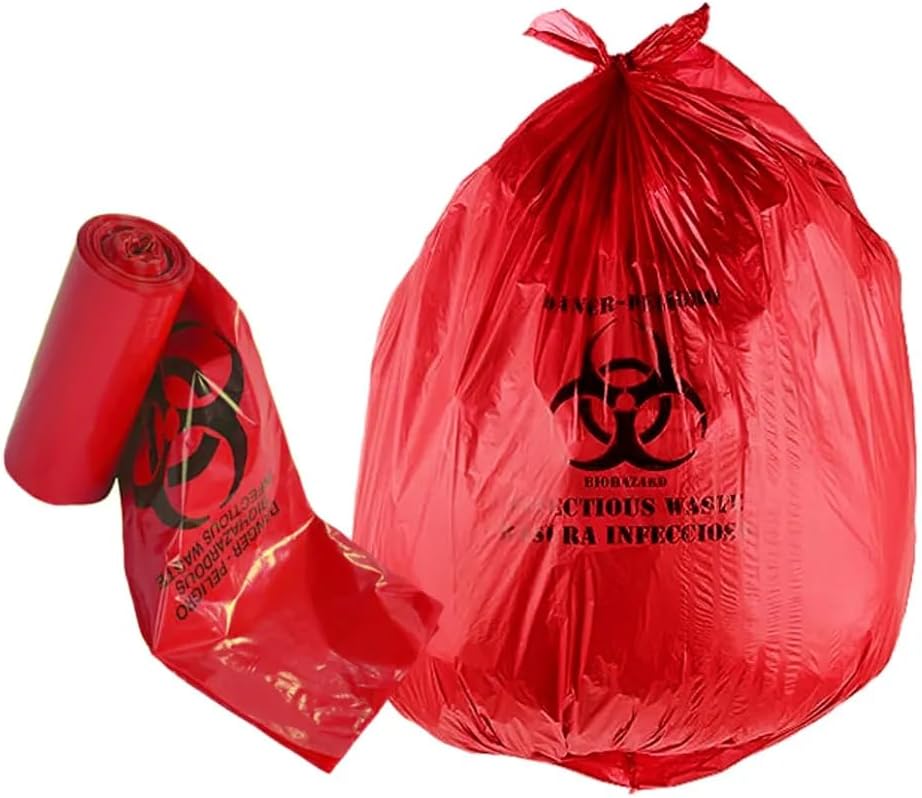 Bits N Things Infectious Biohazard Red Waste Bags Hazardous Trash Can Liners | Medical Grade No Leak Bags | Great for Lab Containers, Swabs, Pads, Gloves | 50 Count - 33" x 40" (30 Gallon)