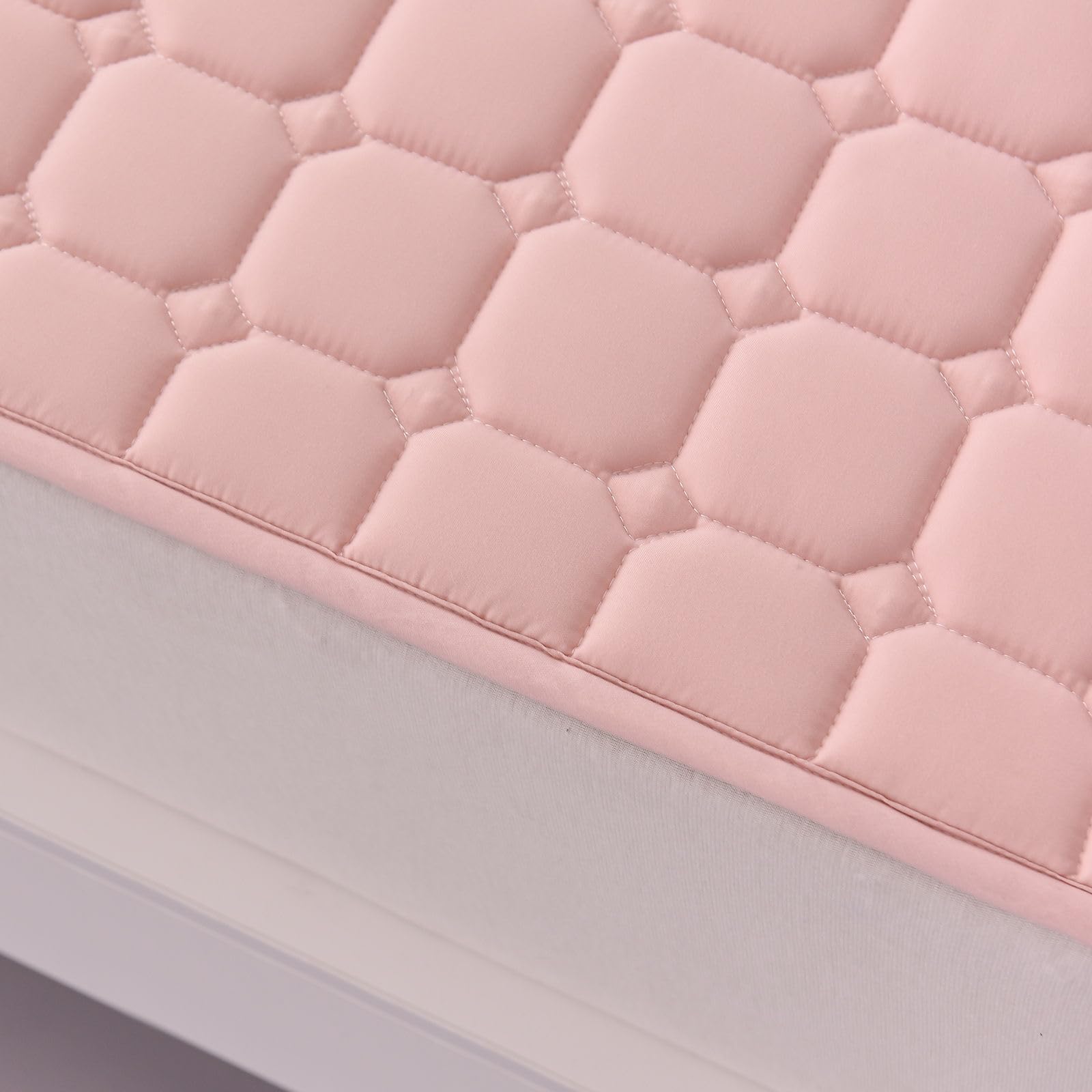 Odot Protector de Colchón Acolchado Color Sólido, Protectores de Colchón Funda de Colchón con 4 Bandas Elásticas Cubre Colchón Suave Comodo Sábana Protectora para Cama (200x220cm,Rosa C)