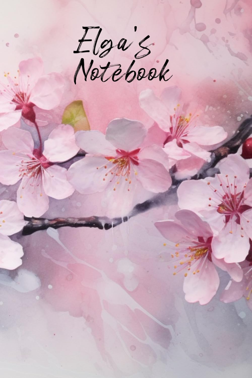 Elga’s Notebook: Personalized Diary Journal for Elga, Stylish Watercolor Apple Blossom Diary, 6"x 9" 160 Lined Pages