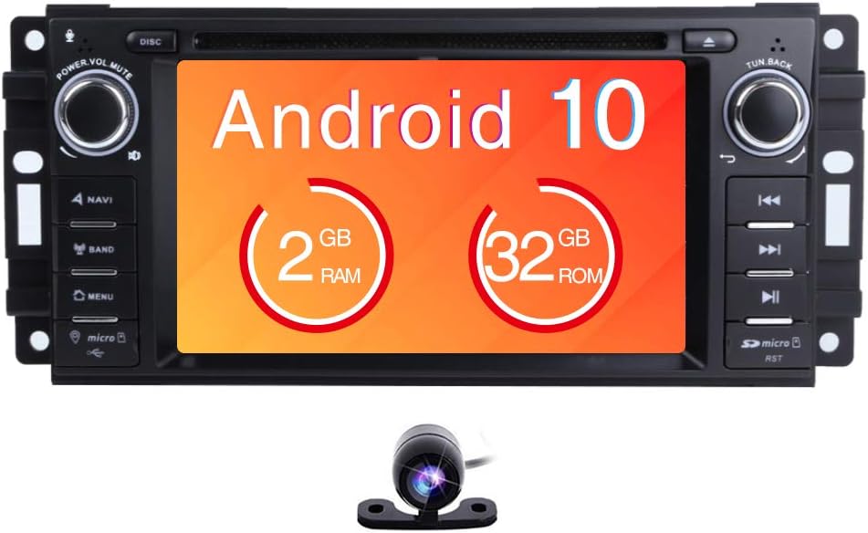 Freeauto Android 10.0 Car Stereo GPS DVD Player for Jeep Wrangler JK Head Unit Single Din 6.2" Touch Screen Indash Radio Receiver with Navigation Bluetooth/3G/Rear Camera