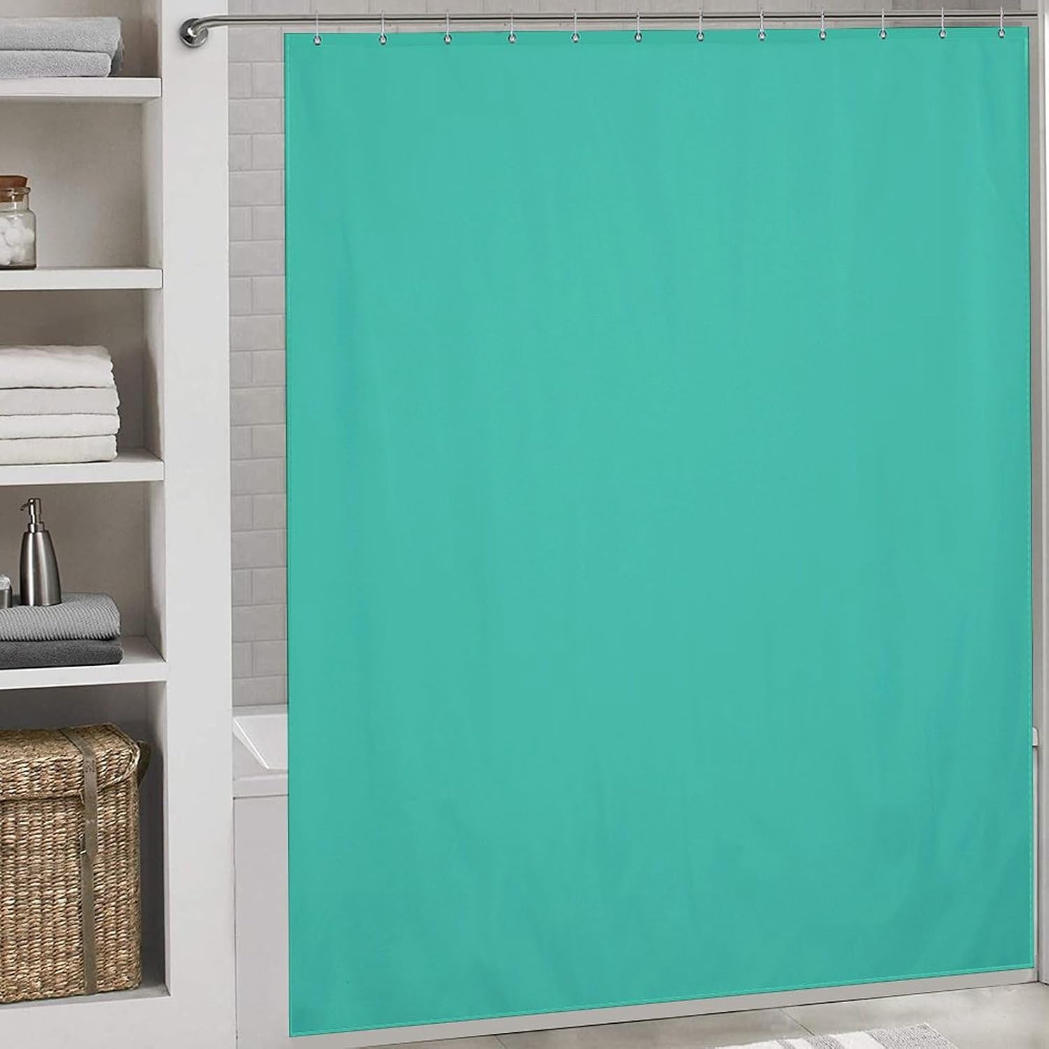 Luxury Shower Curtain Liner Set, Modern Elegant Teal Bathroom Curtains Waterproof & Washable Curtains for Bathtub, 72 X 72inch
