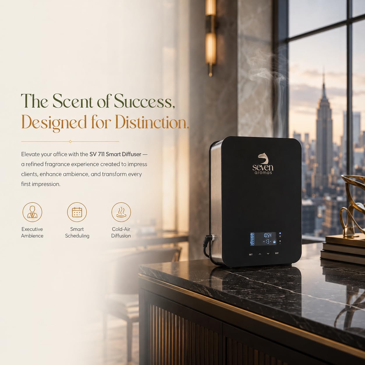 SevenAromas SV711 - Difusor de aroma inteligente para el hogar y la oficina, tecnología de aire frío, difusor de aceite esencial sin agua, cubre hasta 2,000 pies cuadrados, control de aplicación