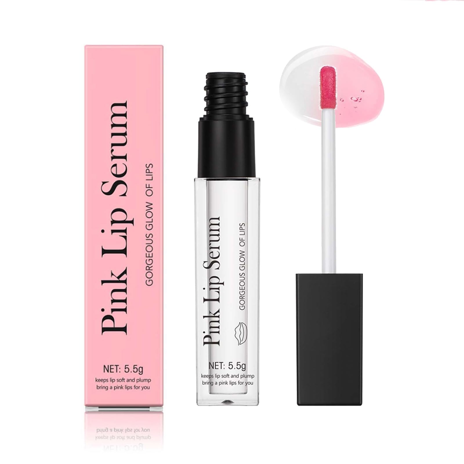 Pink Lip Serum, Pink Lip Serum Plumper, Color Changing Lip Oil, Long Lasting Enhances Makeup, Hydrating Plumping Gloss Lip Stain, Tinted Lip Balm, Moisturizing Repair Lip Gloss (1PC, 5.5G)
