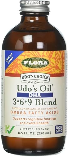 Flora - Mezcla de aceites Omega 369 de Udo's Choice con DHA, proporción equilibrada de aceite de Udo 2:1:1 de ácidos grasos omega, apoya la función